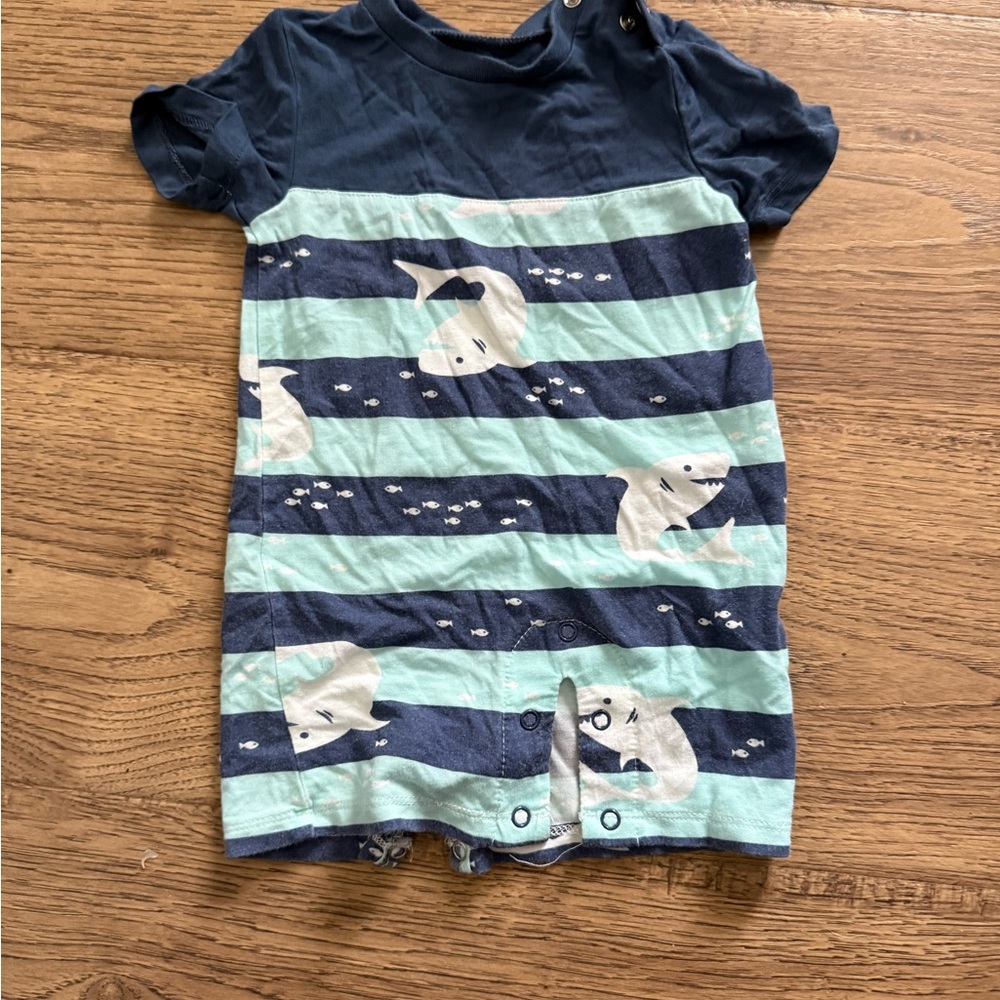 Unbranded Navy & Aqua Whale Stripe Baby Romper